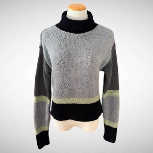 Cousin Johnny Nylon Colorblock Turtleneck Long Sleeve Sweater